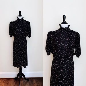 Vintage Charlee Allison 70's Black Floral Sheer Mockneck Dress